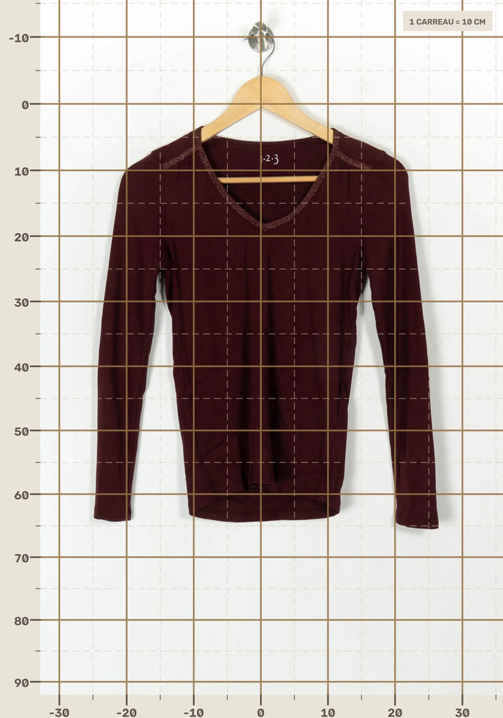 Tee-shirt manches longues Bordeaux - Taille S/36 de la marque Maison 123 | PARAD121398 - Vendu par Paradigme - Image 4
