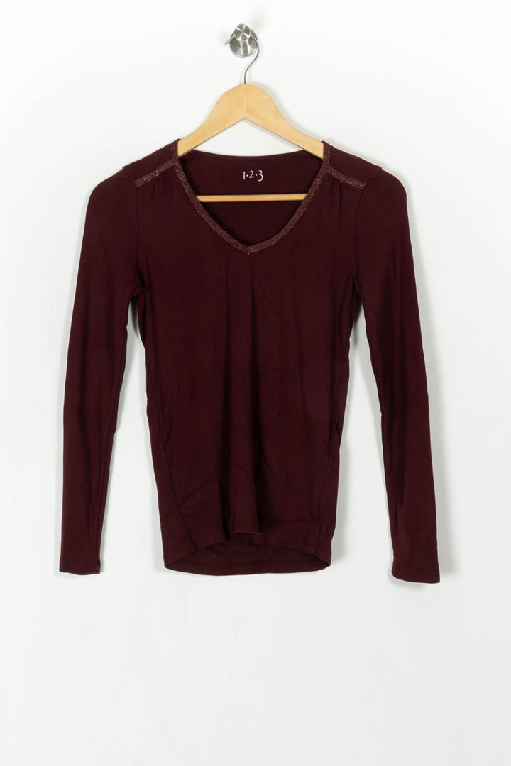 Tee-shirt manches longues Bordeaux - Taille S/36 de la marque Maison 123 | PARAD121398 - Vendu par Paradigme - Image 2
