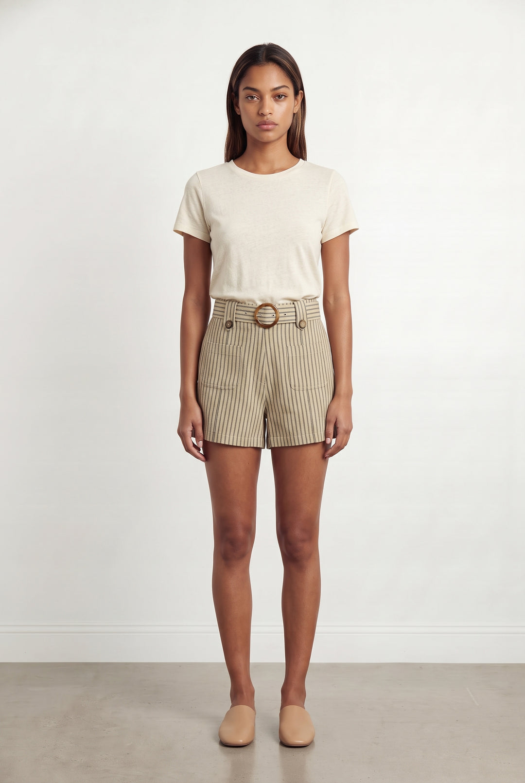 Short Rayé Beige et Noir - Taille XS/34 de la marque Emile &amp; Ida | PARAD121401 - Vendu par Paradigme - Image 1