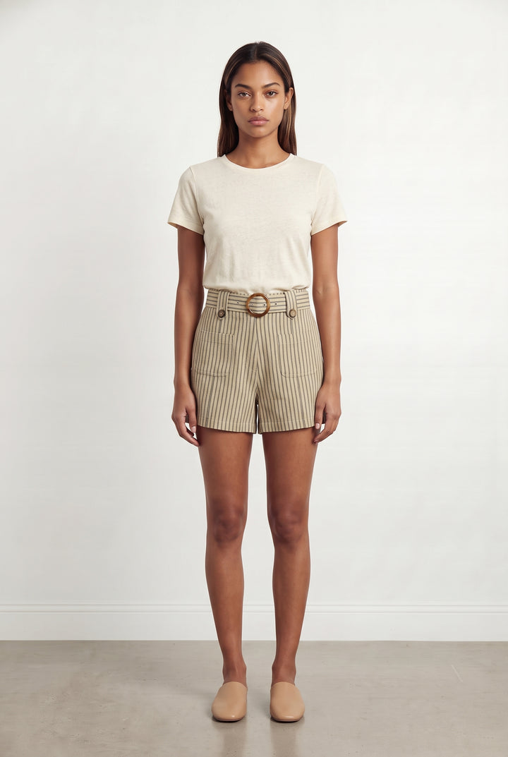 Short Rayé Beige et Noir - Taille XS/34 de la marque Emile &amp; Ida | PARAD121401 - Vendu par Paradigme - Image 1