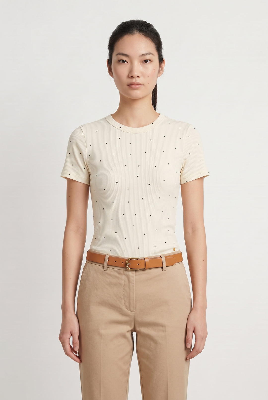Tee-shirt beige à pois noirs - Taille XS/34 de la marque Des petits hauts | PARAD121479 - Vendu par Paradigme - Image 1