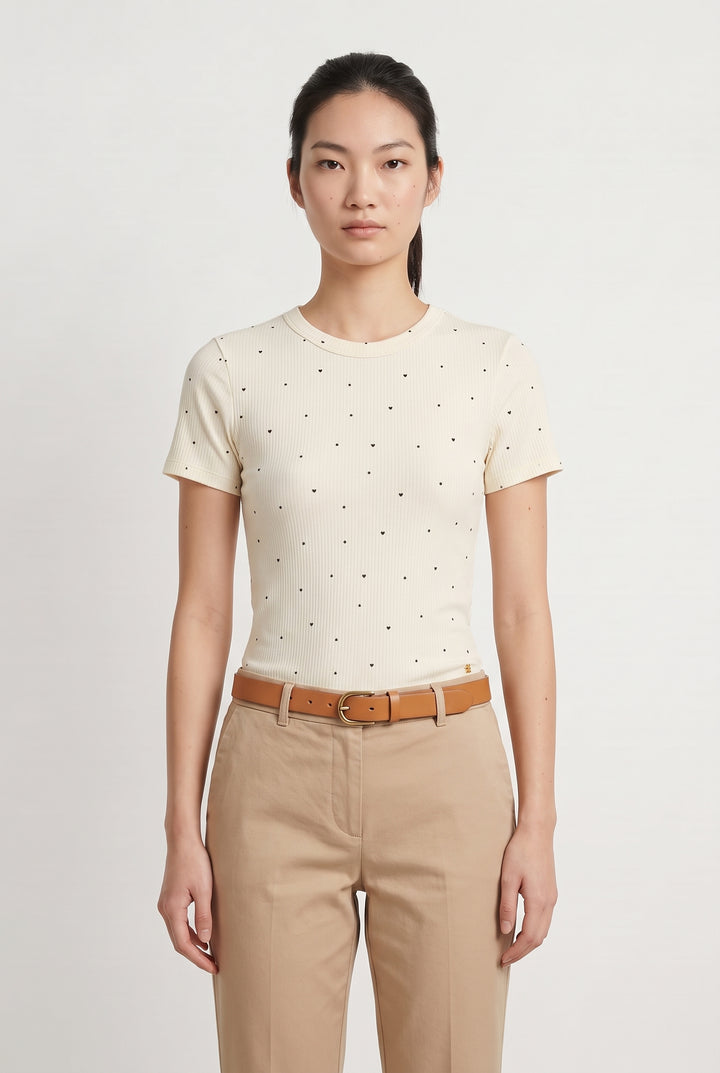 Tee-shirt beige à pois noirs - Taille XS/34 de la marque Des petits hauts | PARAD121479 - Vendu par Paradigme - Image 1