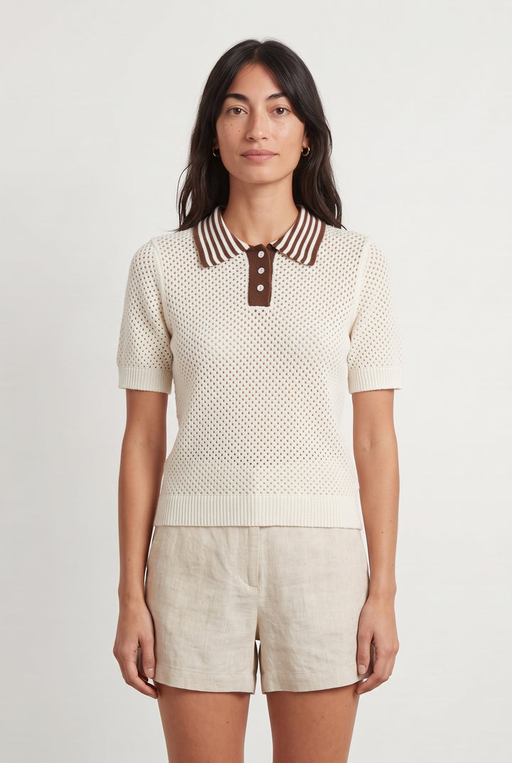 Polo Blanc et Marron - Taille XS/34 de la marque Suncoo | PARAD121481 - Vendu par Paradigme - Image 1