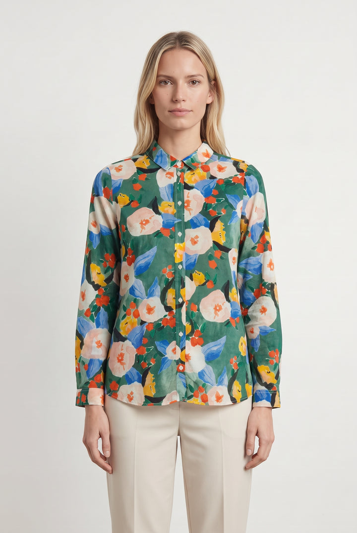 Chemise Fleurie Verte et Bleue - Taille S/36 de la marque Sézane | PARAD121507 - Vendu par Paradigme - Image 1