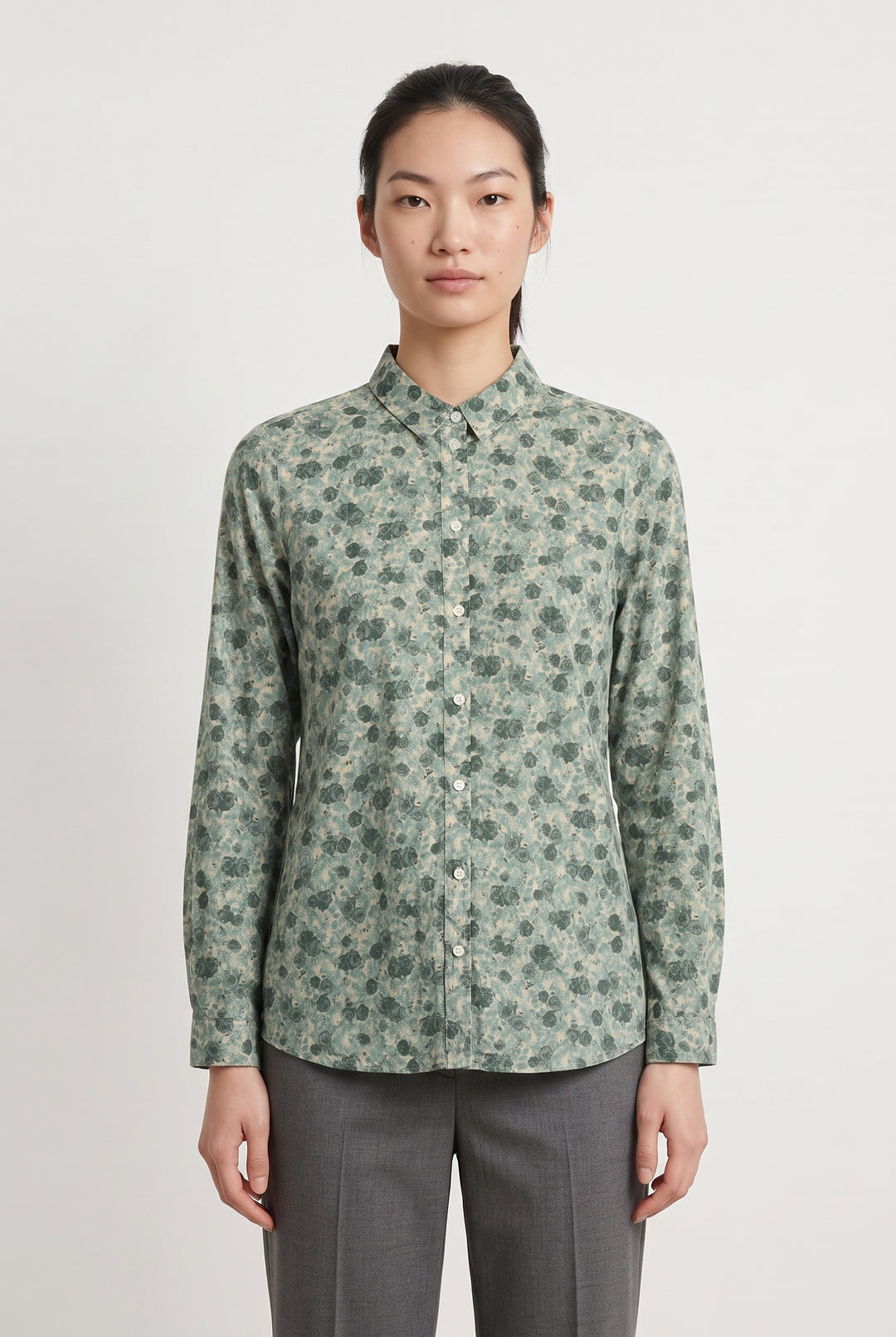 Chemise Fleurie Verte et Beige - Taille S/36 de la marque Sézane | PARAD121509 - Vendu par Paradigme - Image 1