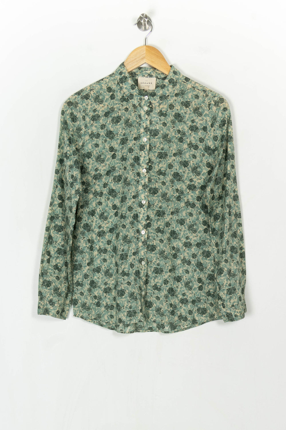 Chemise Fleurie Verte et Beige - Taille S/36 de la marque Sézane | PARAD121509 - Vendu par Paradigme - Image 2