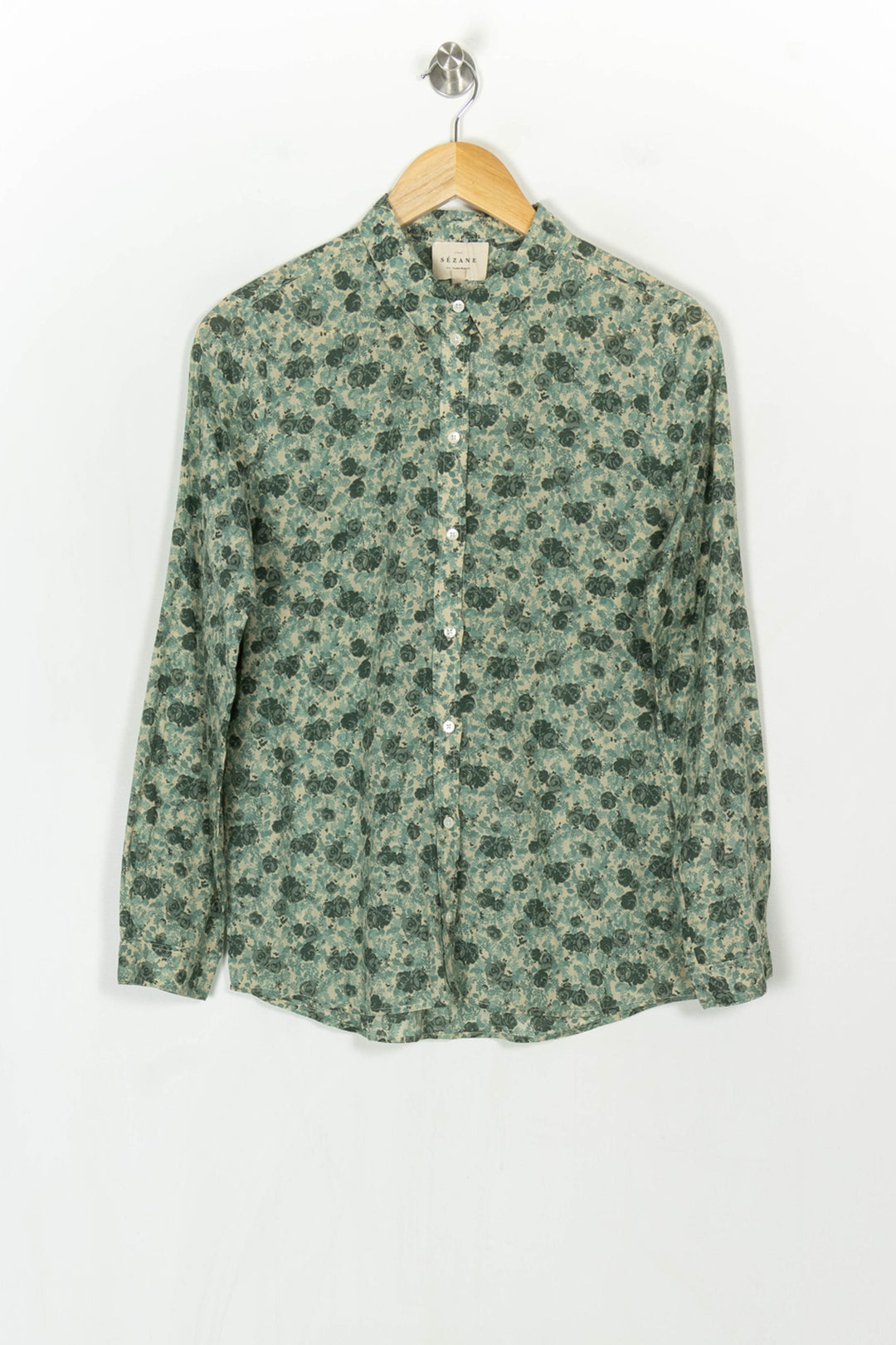 Chemise Fleurie Verte et Beige - Taille S/36 de la marque Sézane | PARAD121509 - Vendu par Paradigme - Image 2