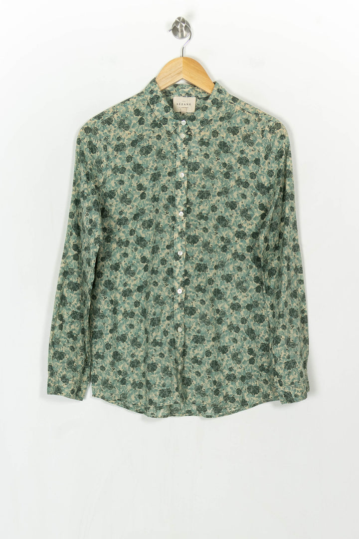 Chemise Fleurie Verte et Beige - Taille S/36 de la marque Sézane | PARAD121509 - Vendu par Paradigme - Image 2
