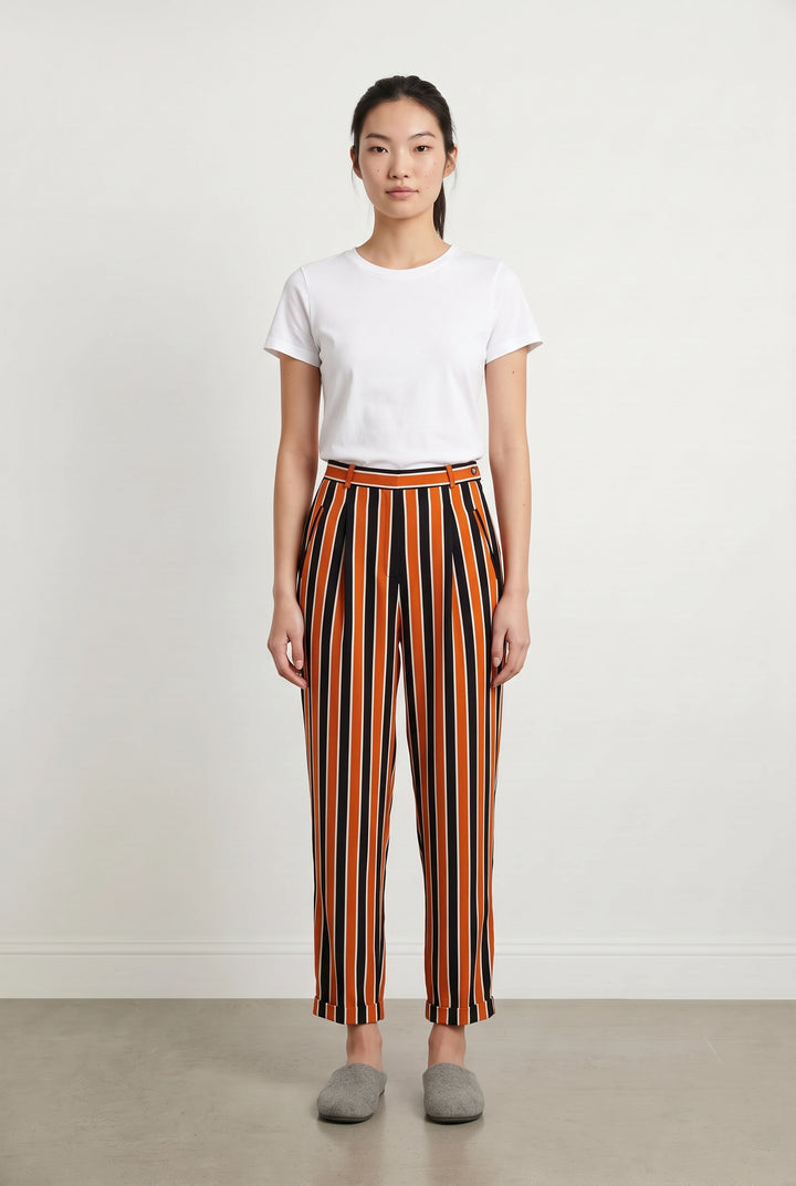 Pantalon Rayé Noir Orange et Blanc - Taille M/38 de la marque Rodier | PARAD121516 - Vendu par Paradigme - Image 1