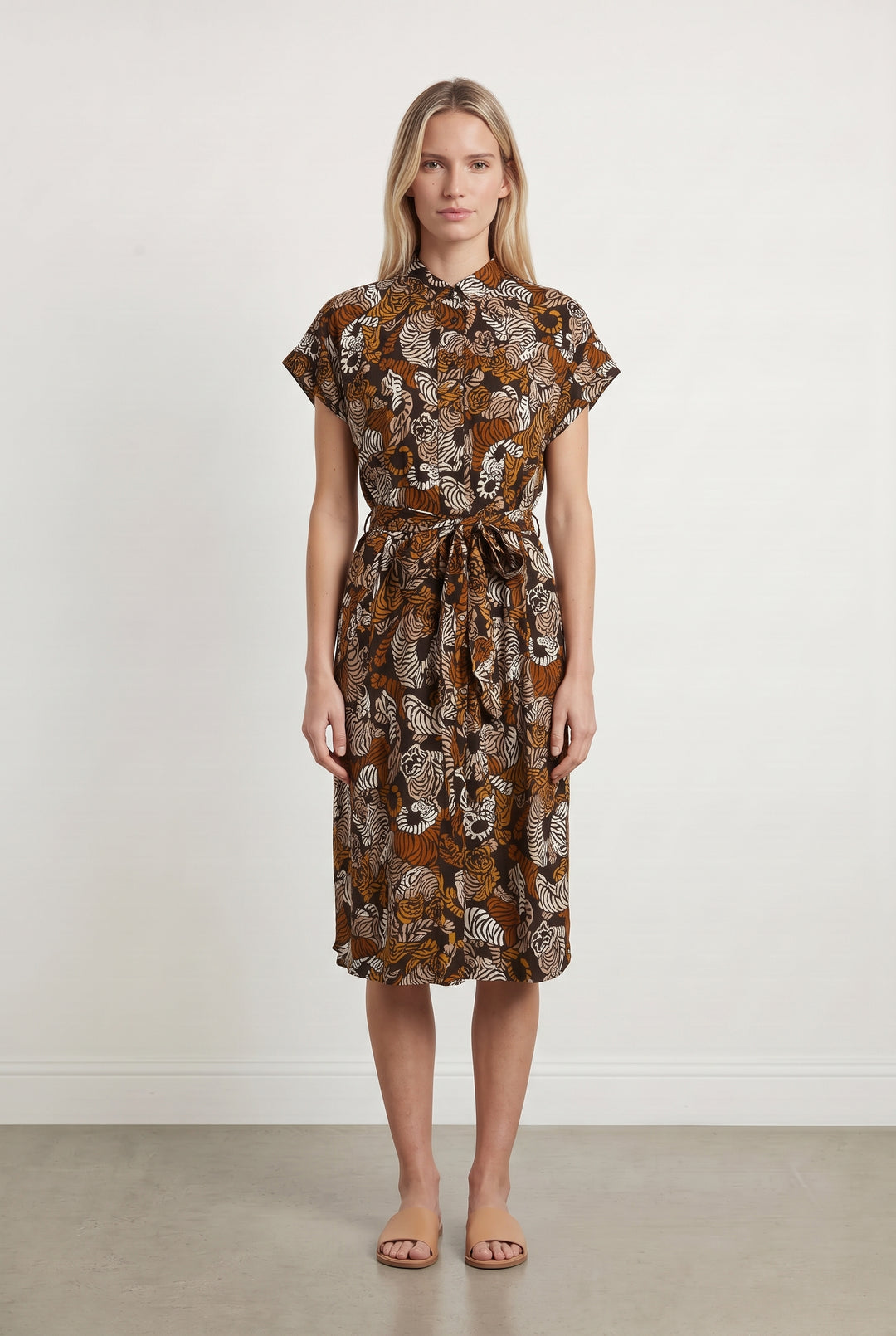 Robe Midi Marron et Beige - Taille S/36 de la marque Caroll | PARAD121633 - Vendu par Paradigme - Image 1