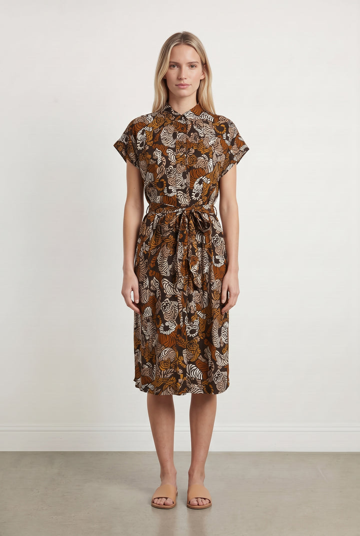 Robe Midi Marron et Beige - Taille S/36 de la marque Caroll | PARAD121633 - Vendu par Paradigme - Image 1