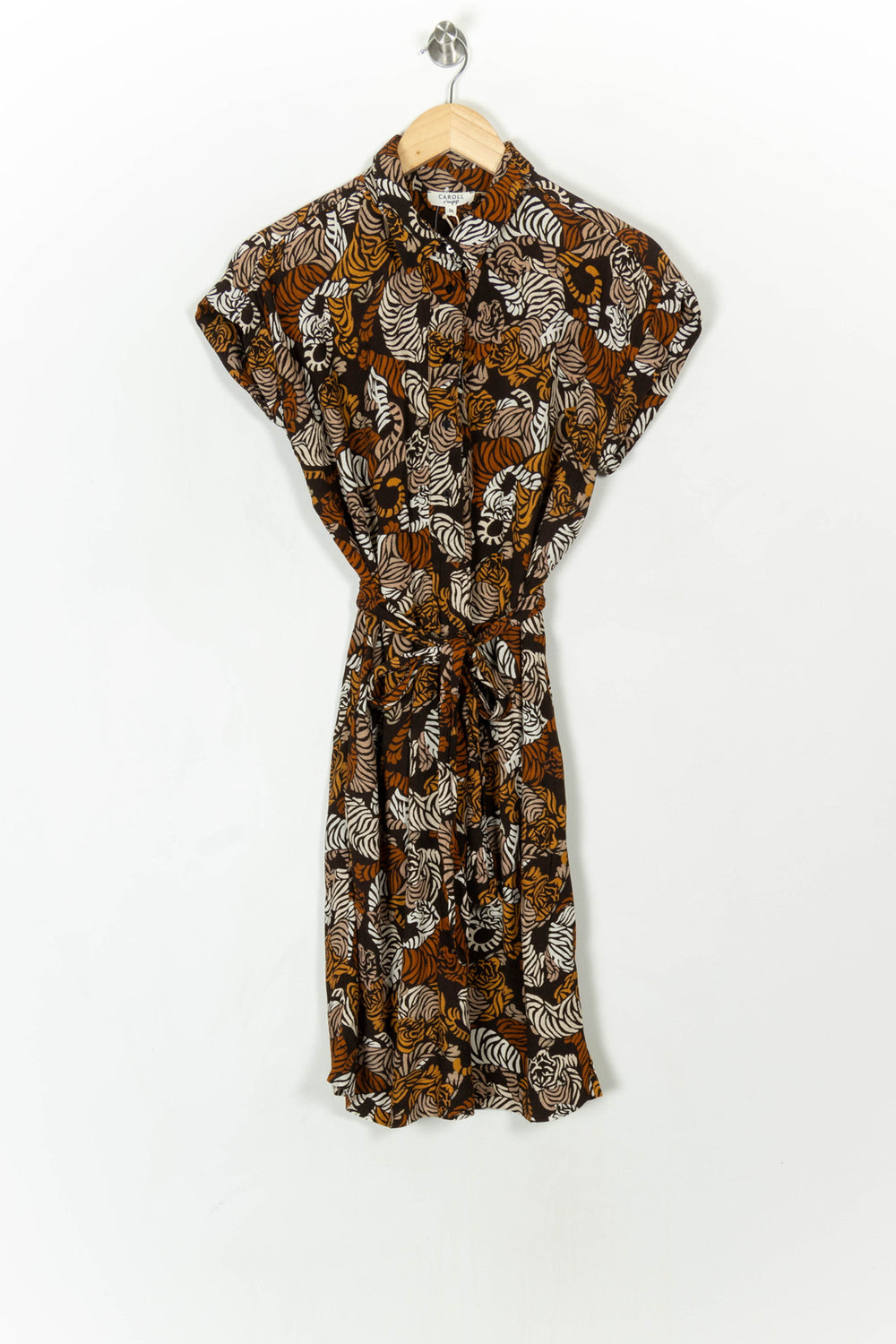 Robe Midi Marron et Beige - Taille S/36 de la marque Caroll | PARAD121633 - Vendu par Paradigme - Image 2