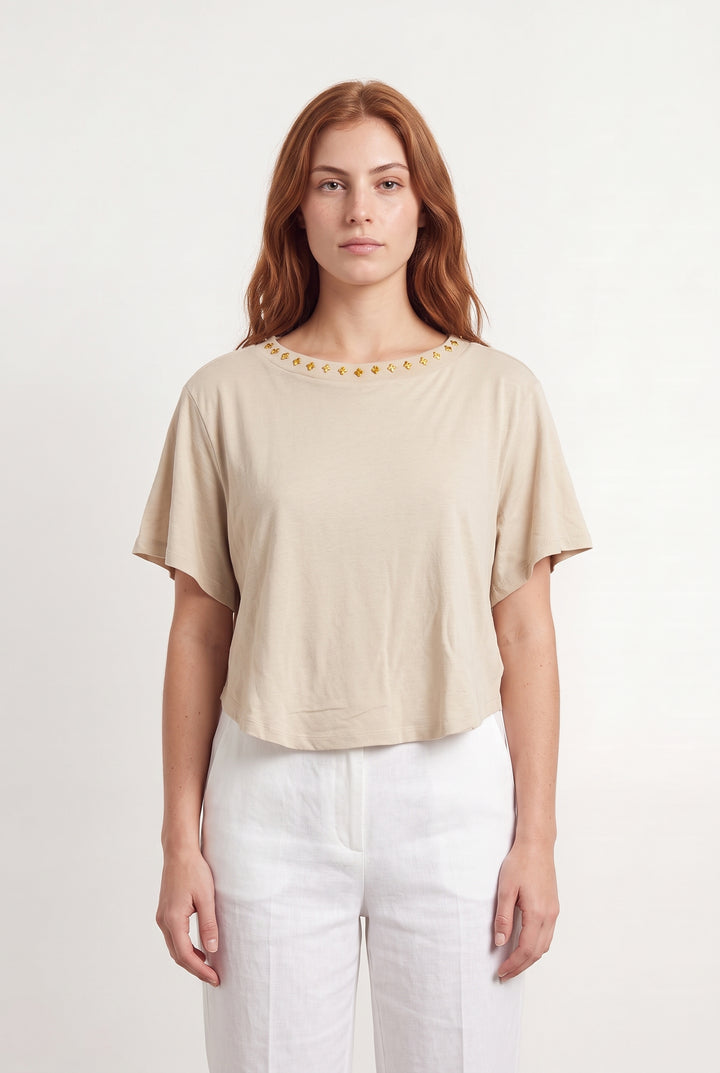 T-shirt Beige - Taille S/36 de la marque Manoush | PARAD121668 - Vendu par Paradigme - Image 1