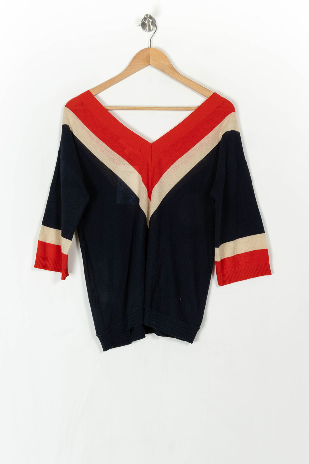 Pull Bleu marine rouge et beige - Taille M/38 de la marque La Fée Maraboutée | PARAD121682 - Vendu par Paradigme - Image 5