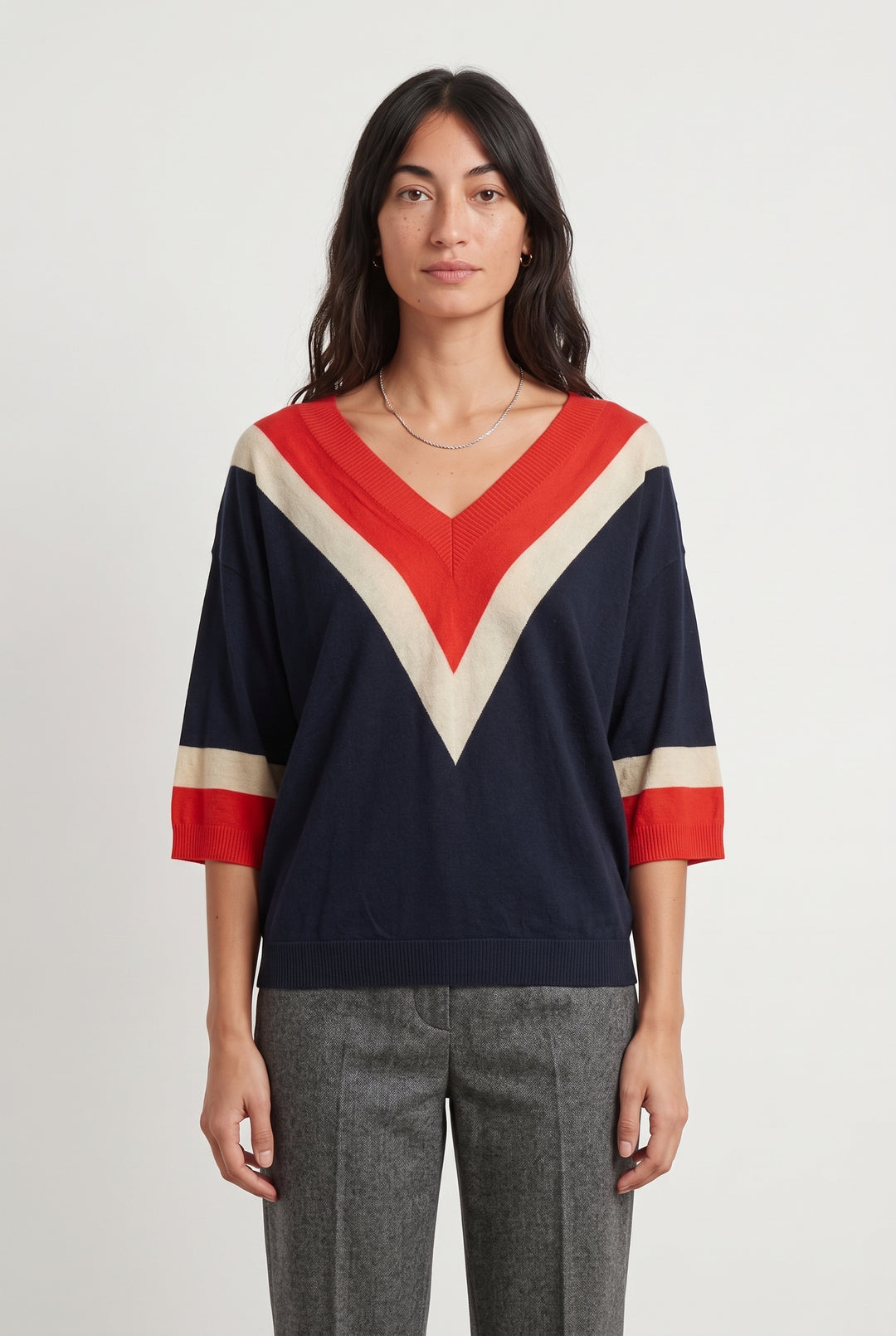 Pull Bleu marine rouge et beige - Taille M/38 de la marque La Fée Maraboutée | PARAD121682 - Vendu par Paradigme - Image 1