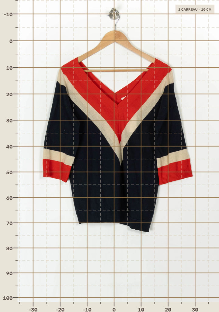 Pull Bleu marine rouge et beige - Taille M/38 de la marque La Fée Maraboutée | PARAD121682 - Vendu par Paradigme - Image 4