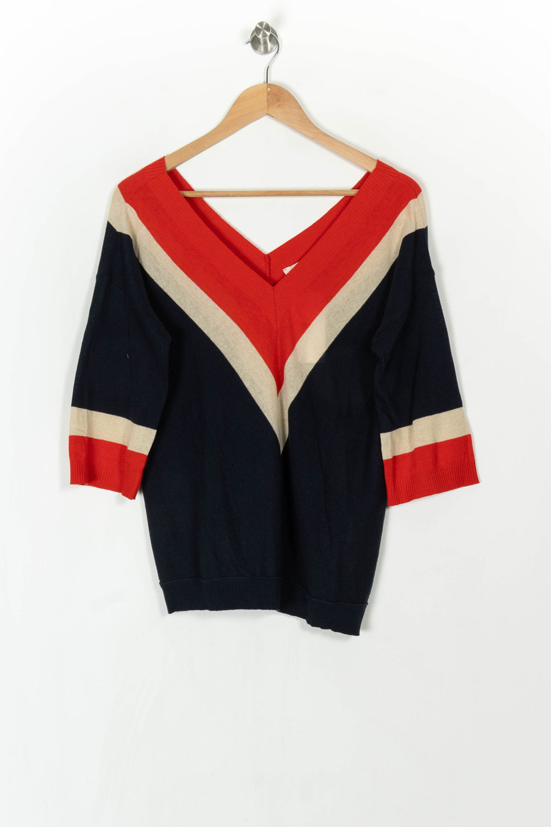 Pull Bleu marine rouge et beige - Taille M/38 de la marque La Fée Maraboutée | PARAD121682 - Vendu par Paradigme - Image 2