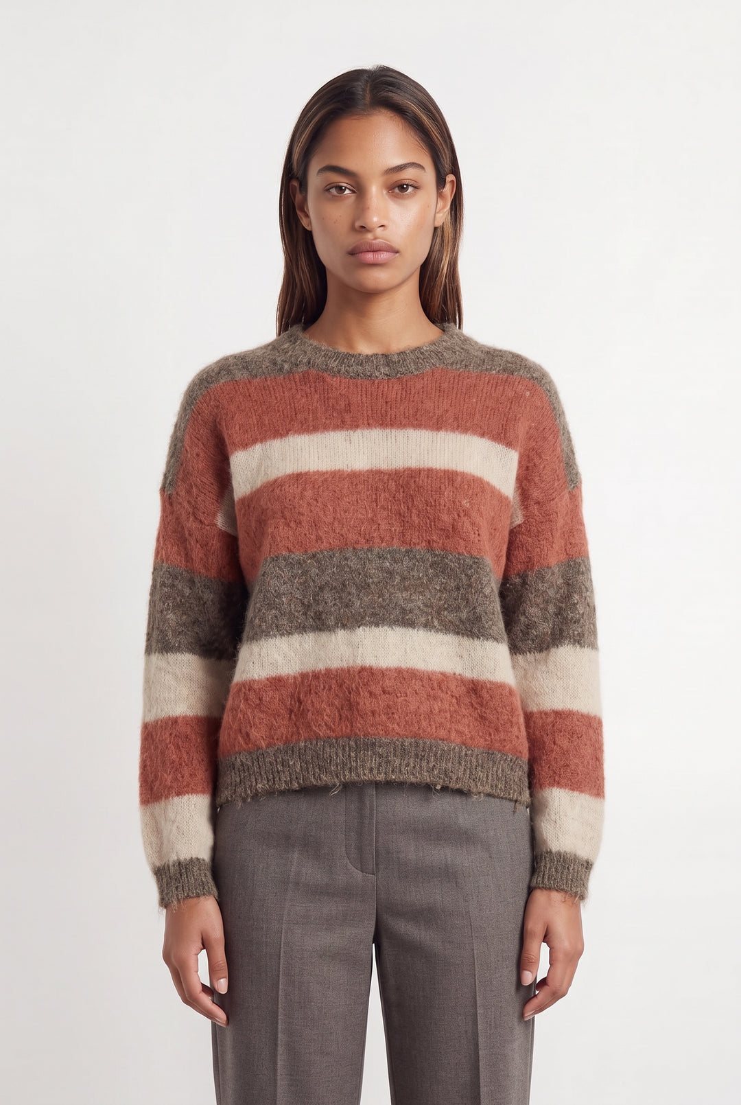Pull Rayé Marron Rouge et Écru - Taille XS/34 de la marque Des petits hauts | PARAD121836 - Vendu par Paradigme - Image 1
