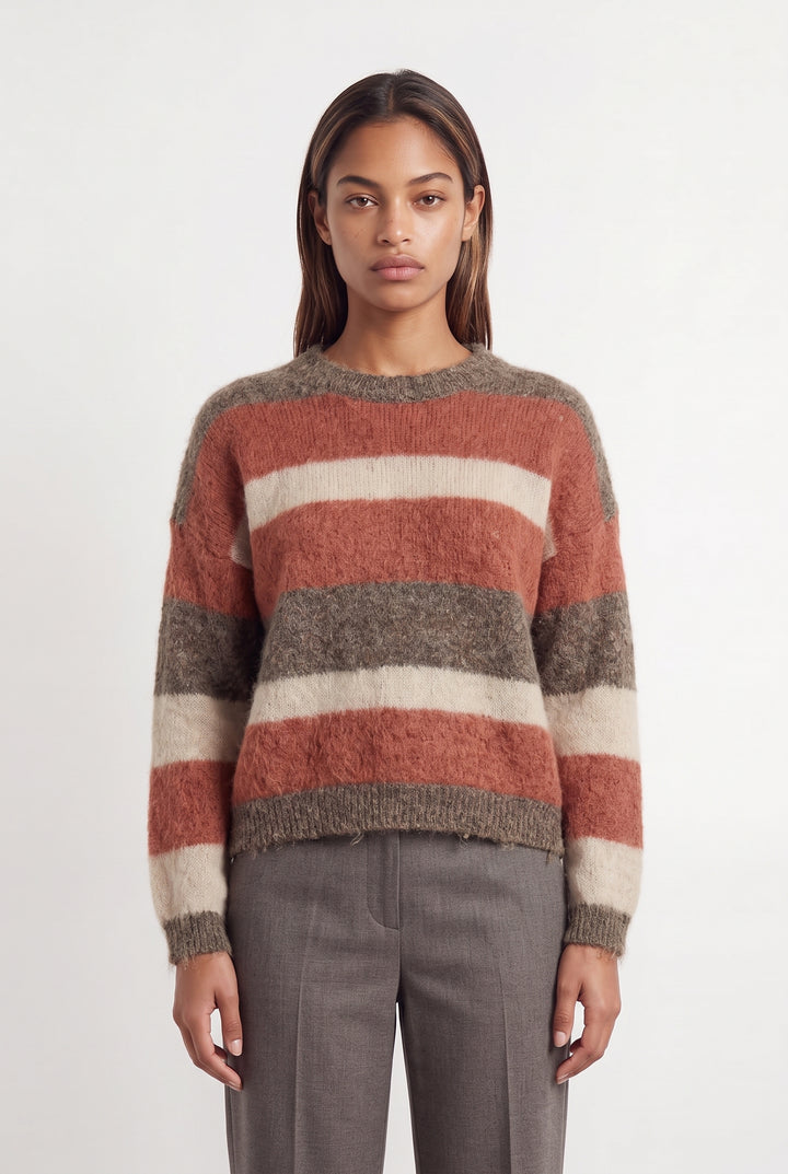 Pull Rayé Marron Rouge et Écru - Taille XS/34 de la marque Des petits hauts | PARAD121836 - Vendu par Paradigme - Image 1