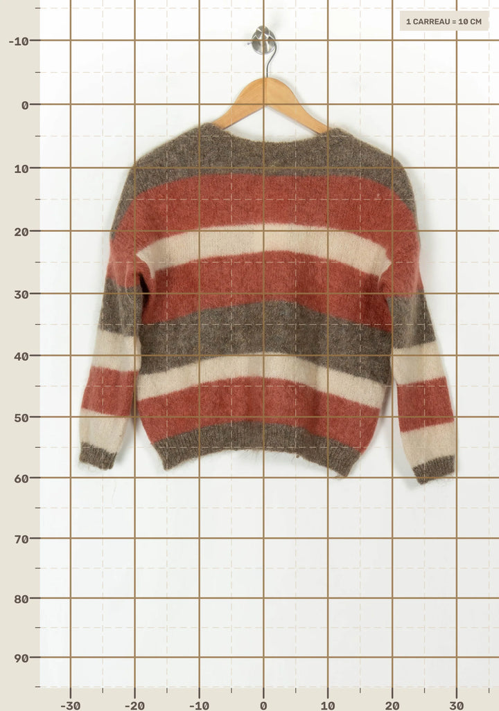 Pull Rayé Marron Rouge et Écru - Taille XS/34 de la marque Des petits hauts | PARAD121836 - Vendu par Paradigme - Image 4