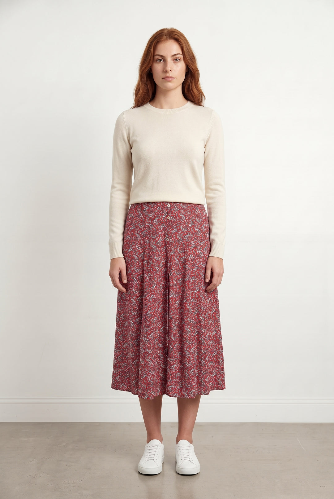 Jupe Midi Rouge et Blanc - Taille M/38 de la marque I.Code | PARAD121878 - Vendu par Paradigme - Image 1
