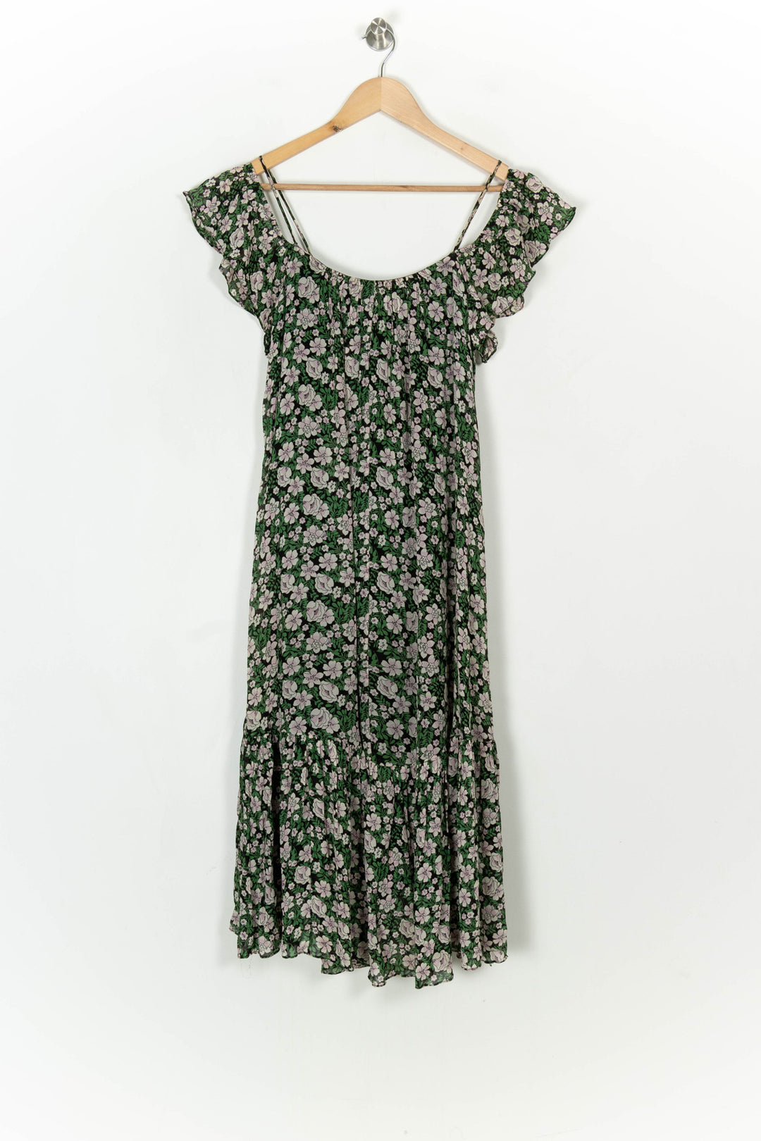 Robe Midi Fleurie Verte et Blanche - Taille M/38 de la marque Claudie Pierlot | PARAD122402 - Vendu par Paradigme - Image 5