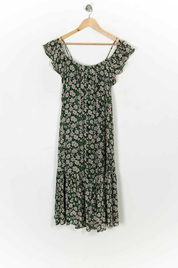 Robe Midi Fleurie Verte et Blanche - Taille M/38 de la marque Claudie Pierlot | PARAD122402 - Vendu par Paradigme - Image 5