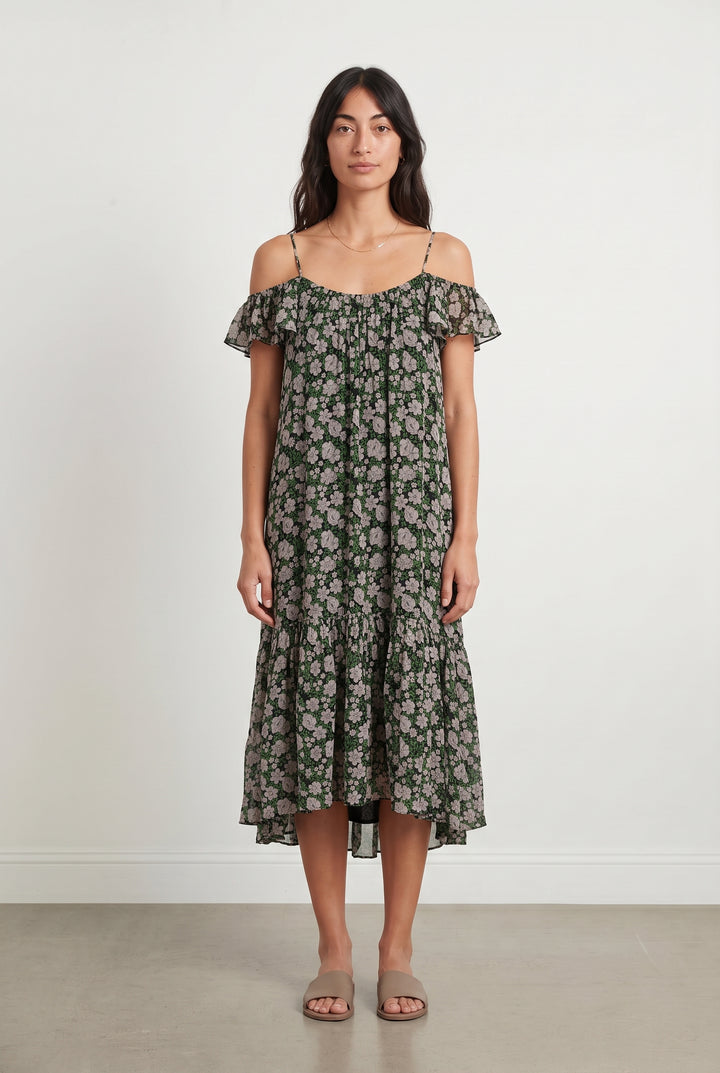 Robe Midi Fleurie Verte et Blanche - Taille M/38 de la marque Claudie Pierlot | PARAD122402 - Vendu par Paradigme - Image 1