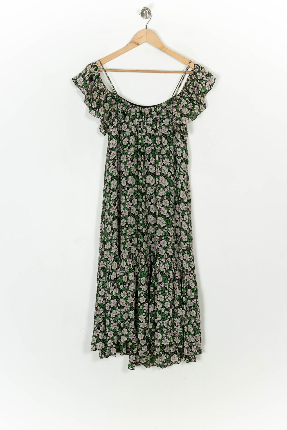 Robe Midi Fleurie Verte et Blanche - Taille M/38 de la marque Claudie Pierlot | PARAD122402 - Vendu par Paradigme - Image 2
