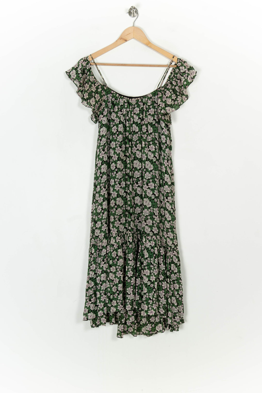 Robe Midi Fleurie Verte et Blanche - Taille M/38 de la marque Claudie Pierlot | PARAD122402 - Vendu par Paradigme - Image 2