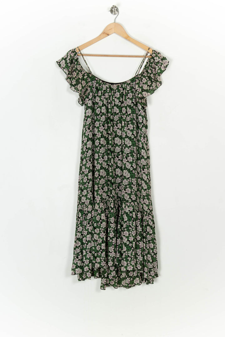 Robe Midi Fleurie Verte et Blanche - Taille M/38 de la marque Claudie Pierlot | PARAD122402 - Vendu par Paradigme - Image 2