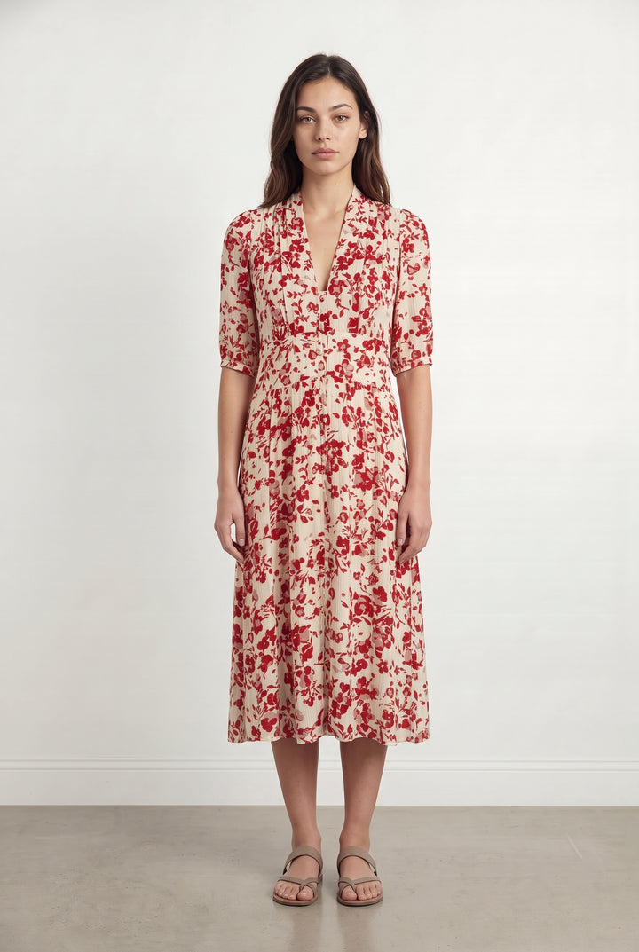 Robe Midi Écrue et Rouge - Taille XS/34 de la marque ba&amp;sh | PARAD122448 - Vendu par Paradigme - Image 1