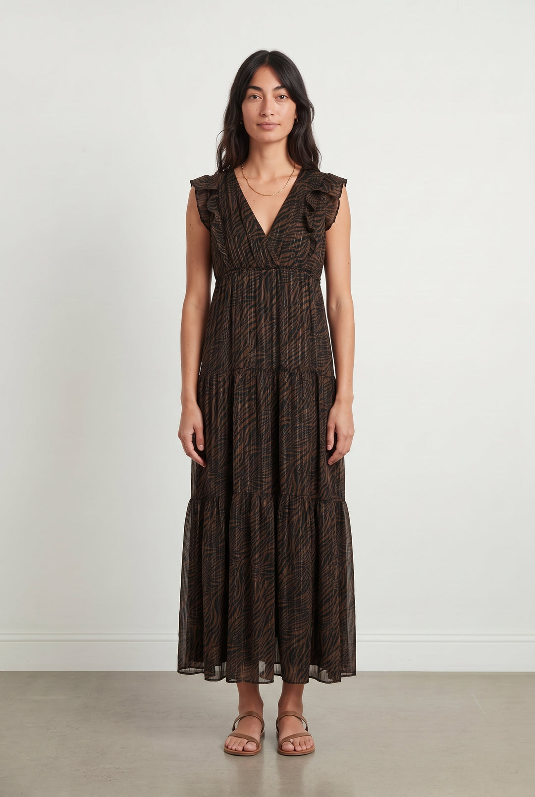 Robe Longue Marron et Noire - Taille XS/34 de la marque IKKS | PARAD122479 - Vendu par Paradigme - Image 1