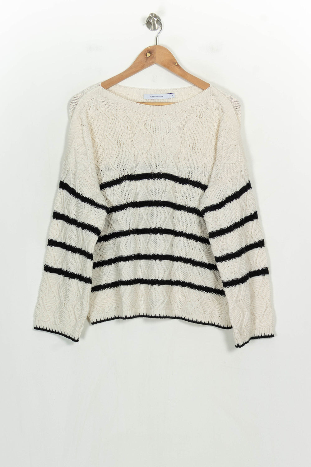 Pull Blanc et Noir - Taille L/40 de la marque La Fée Maraboutée | PARAD122670 - Vendu par Paradigme - Image 2