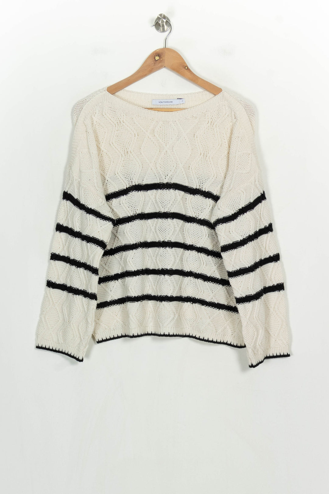 Pull Blanc et Noir - Taille L/40 de la marque La Fée Maraboutée | PARAD122670 - Vendu par Paradigme - Image 2