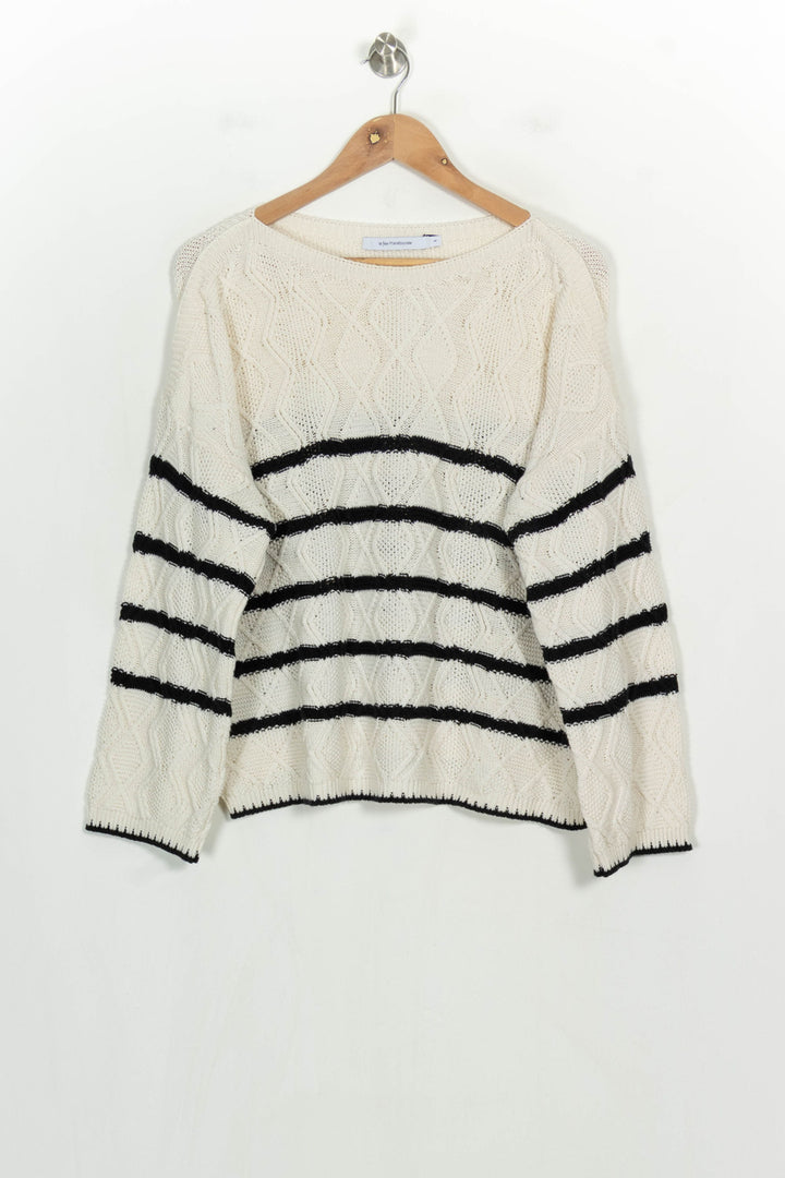Pull Blanc et Noir - Taille L/40 de la marque La Fée Maraboutée | PARAD122670 - Vendu par Paradigme - Image 2