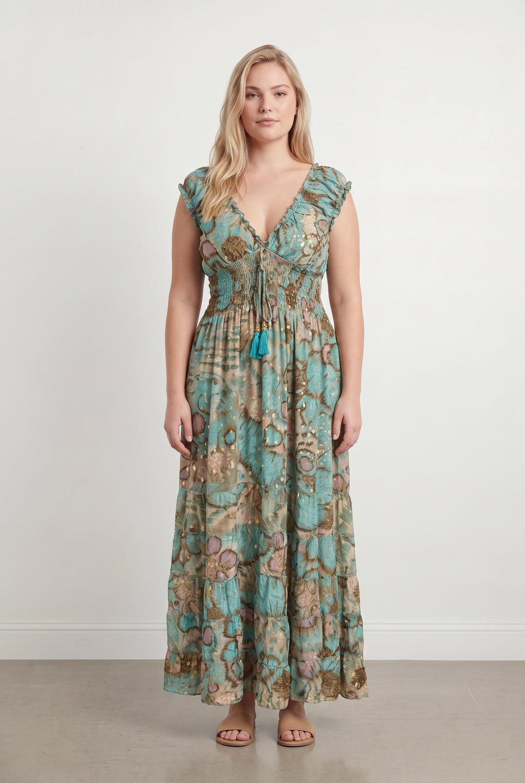 Robe Longue Verte et Marron - Taille XL/42 de la marque Derhy | PARAD122704 - Vendu par Paradigme - Image 1