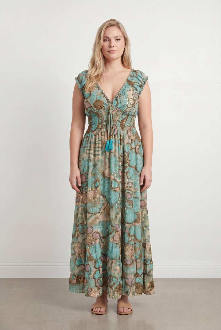 Robe Longue Verte et Marron - Taille XL/42 de la marque Derhy | PARAD122704 - Vendu par Paradigme - Image 1