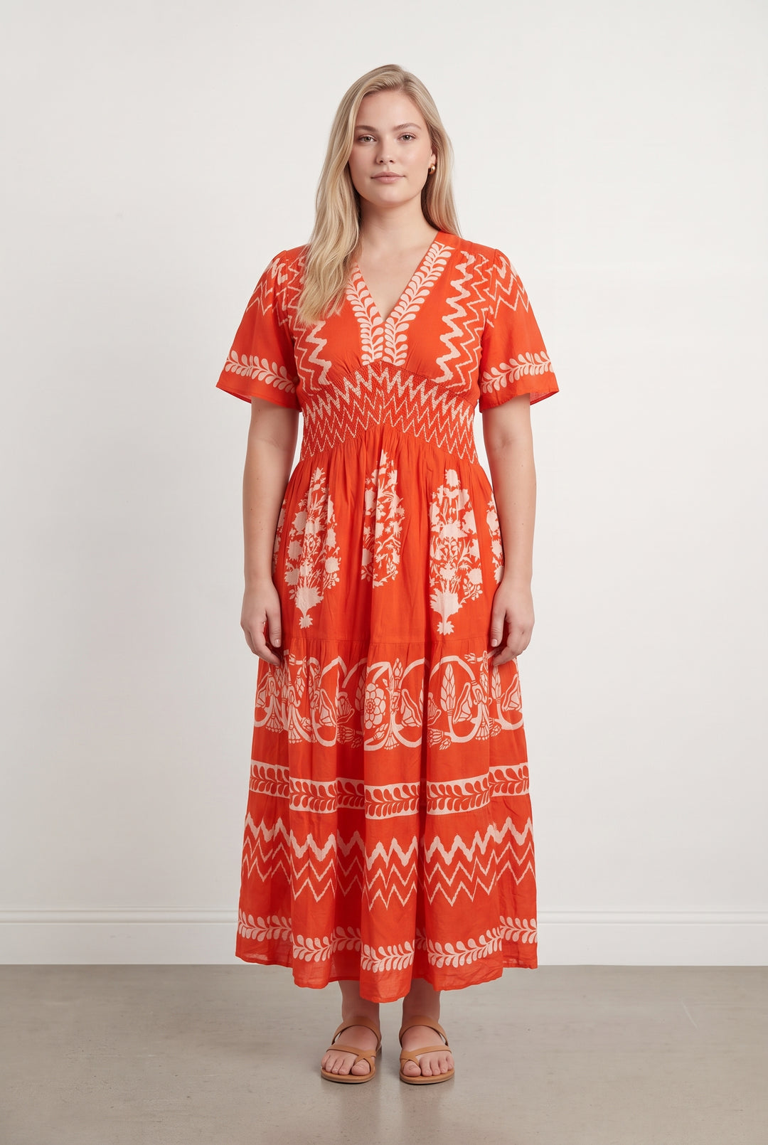 Robe Longue Orange et Blanche - Taille XL/42 de la marque Derhy | PARAD122706 - Vendu par Paradigme - Image 1