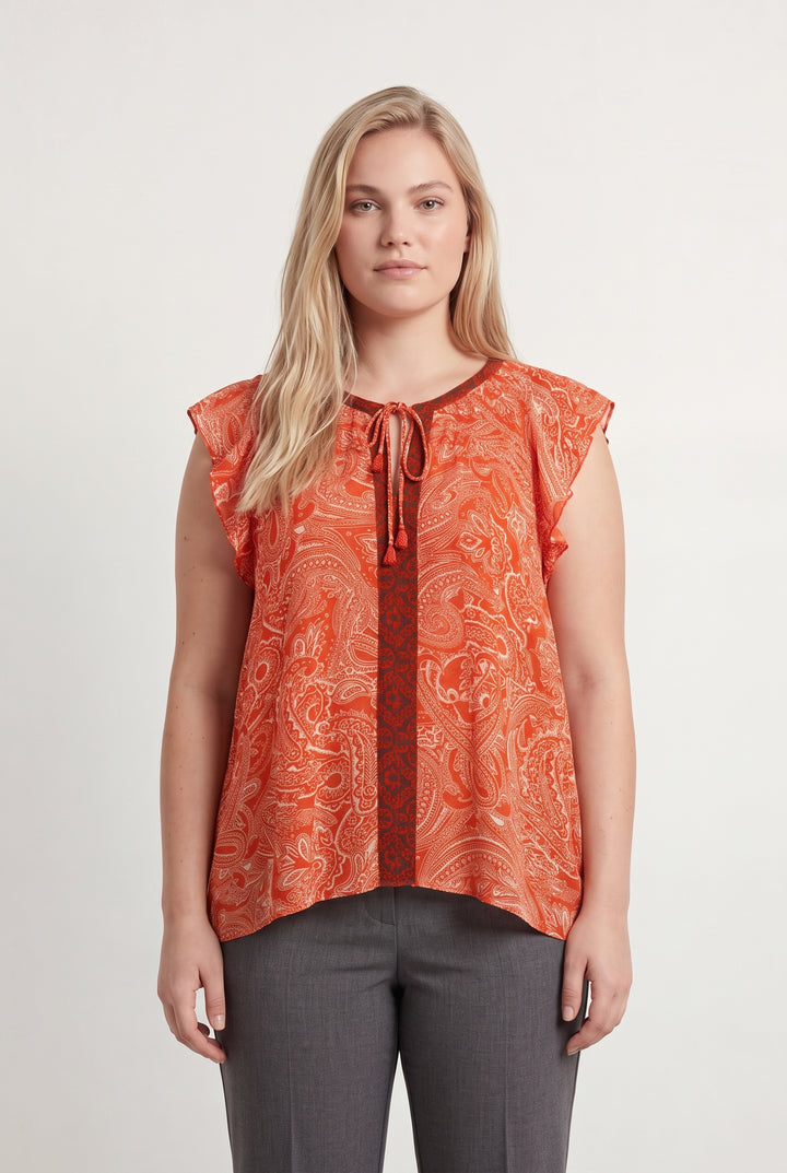 Blouse Orange et Rouge - Taille XL/42 de la marque La Fée Maraboutée | PARAD122709 - Vendu par Paradigme - Image 1