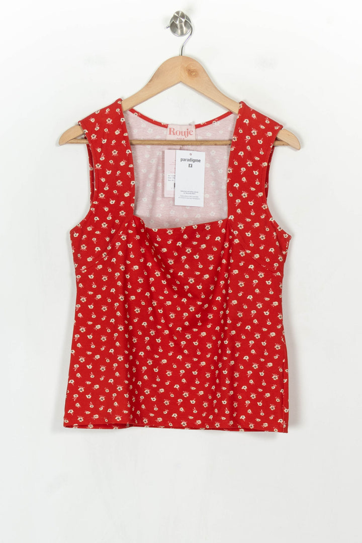 Débardeur Rouge à Fleurs Blanches - Taille XL/42 de la marque Rouje | PARAD122723 - Vendu par Paradigme - Image 2