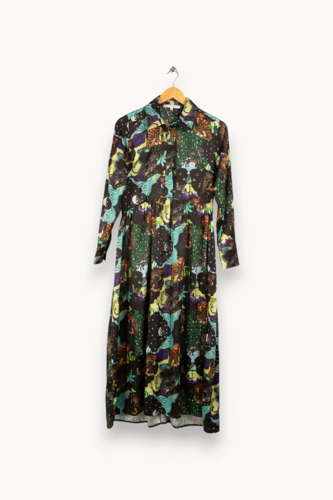 Robe longue en satin imprimé animalier -  S/36