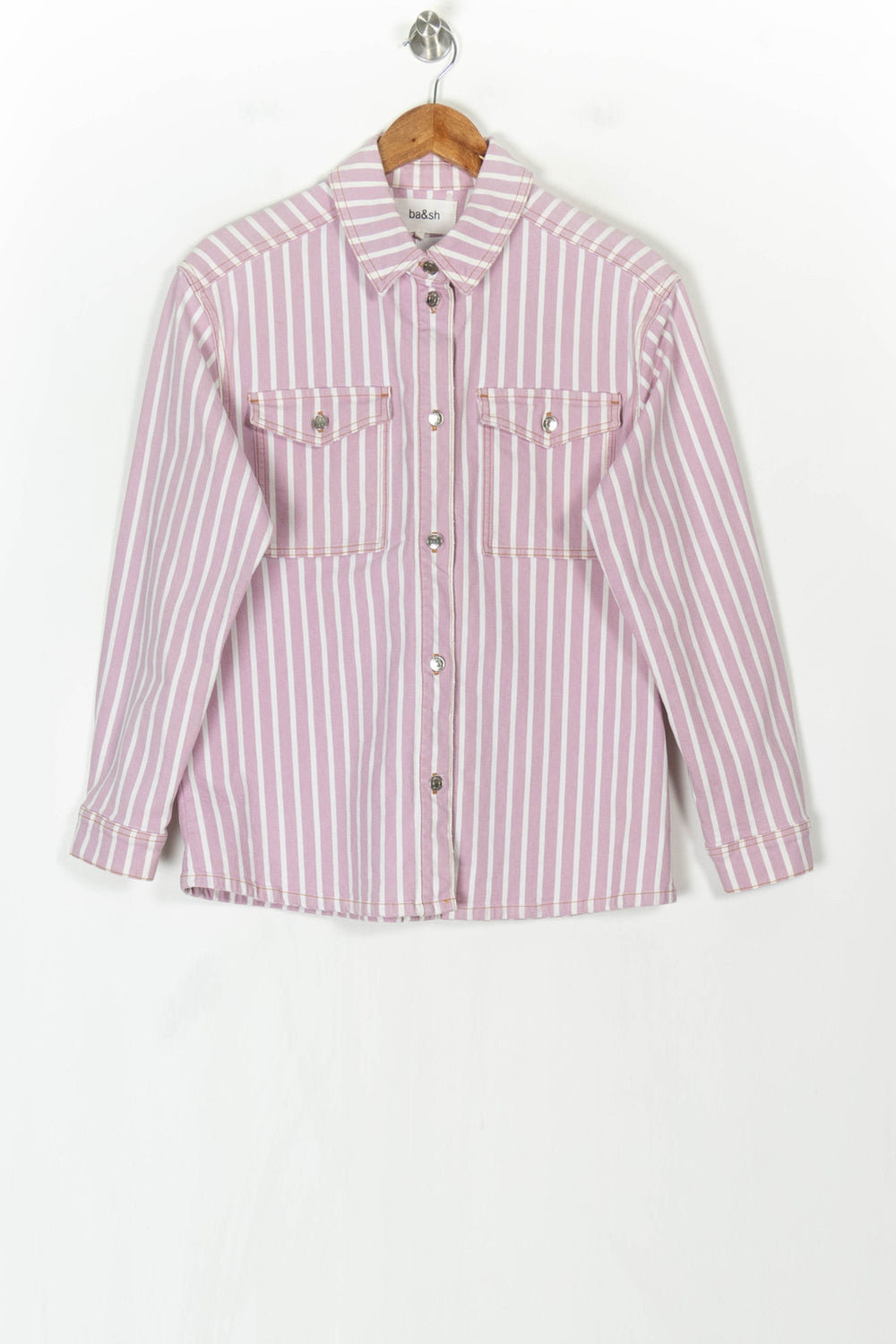 Veste Chemise Rayée Rose et Blanche - Taille XS/34 de la marque ba&sh | PARAD123592 - Vendu par Paradigme - Image 2