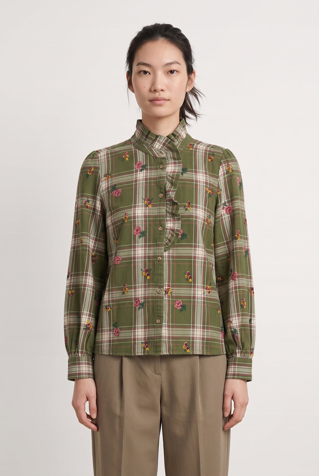 Chemise Verte et Beige - Taille S/36 de la marque Sézane | PARAD123717 - Vendu par Paradigme - Image 1