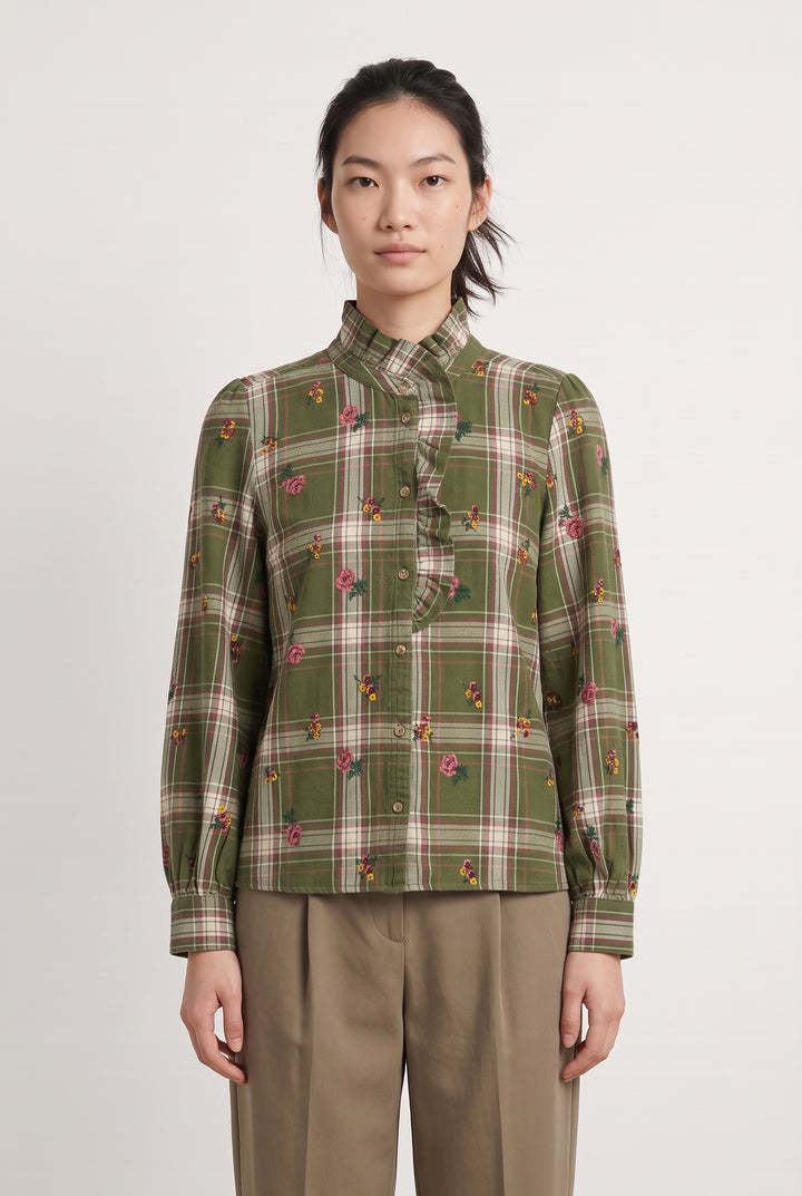 Chemise Verte et Beige - Taille S/36 de la marque Sézane | PARAD123717 - Vendu par Paradigme - Image 1