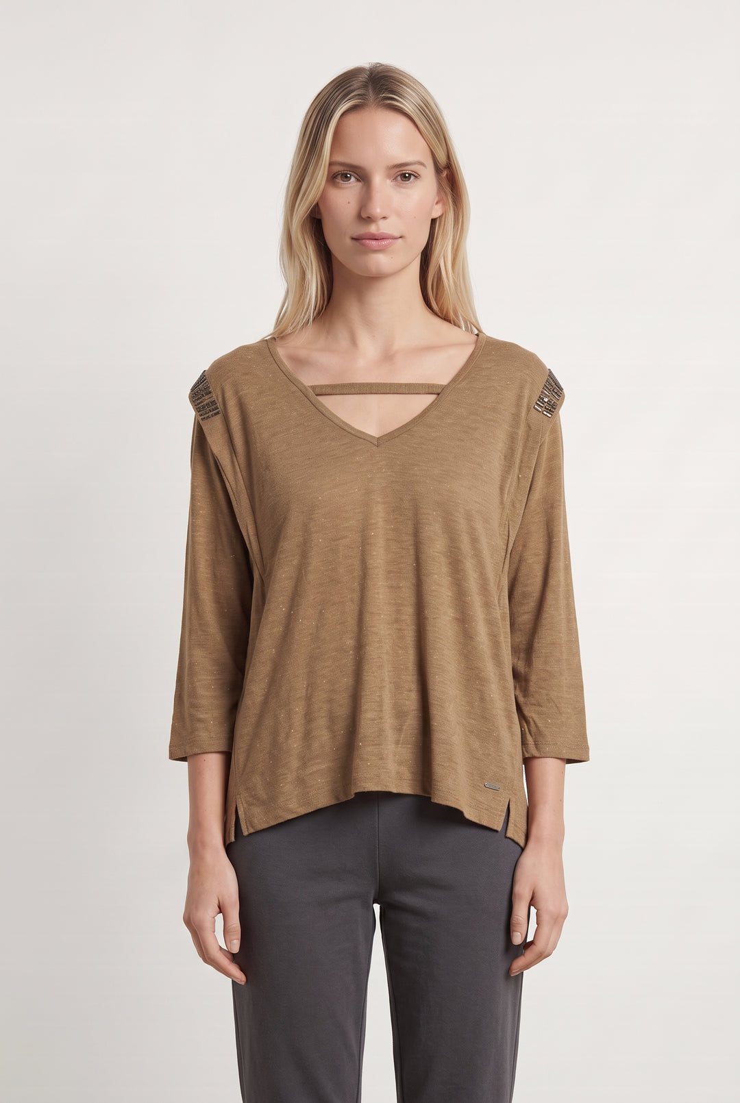 Tee-Shirt À Manches Longues Marron - Taille S/36 de la marque IKKS | PARAD123762 - Vendu par Paradigme - Image 1