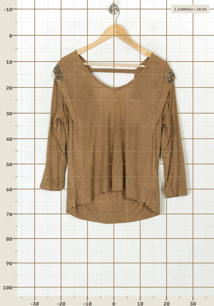 Tee-Shirt À Manches Longues Marron - Taille S/36 de la marque IKKS | PARAD123762 - Vendu par Paradigme - Image 4