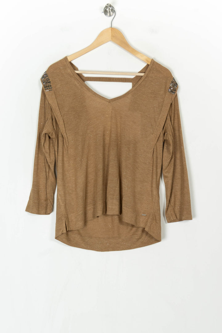 Tee-Shirt À Manches Longues Marron - Taille S/36 de la marque IKKS | PARAD123762 - Vendu par Paradigme - Image 2