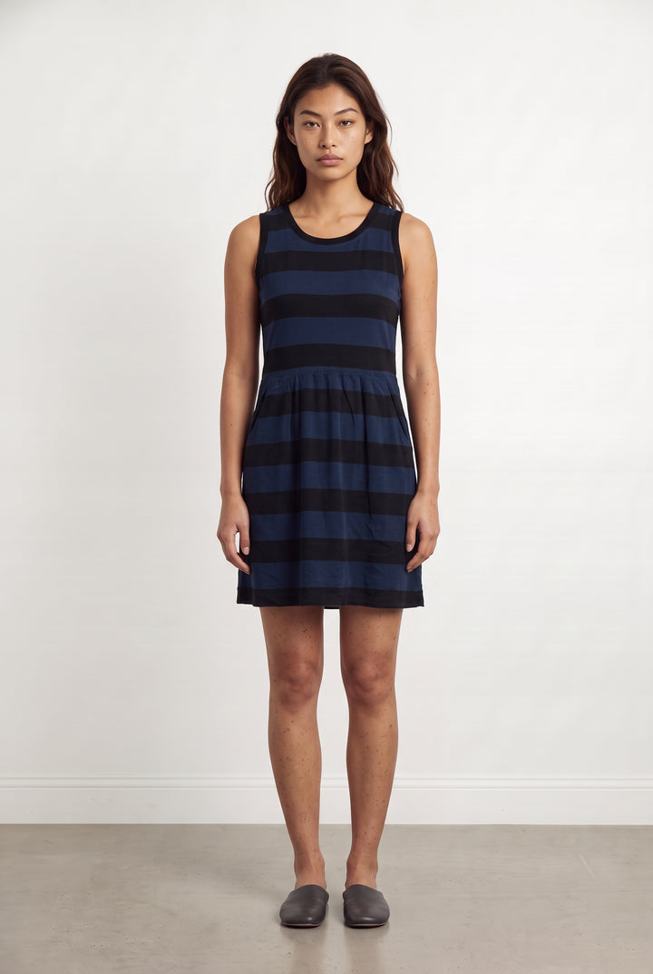 Robe Courte Rayée Noire et Bleue - Taille S/36 de la marque Sud express | PARAD123778 - Vendu par Paradigme - Image 1