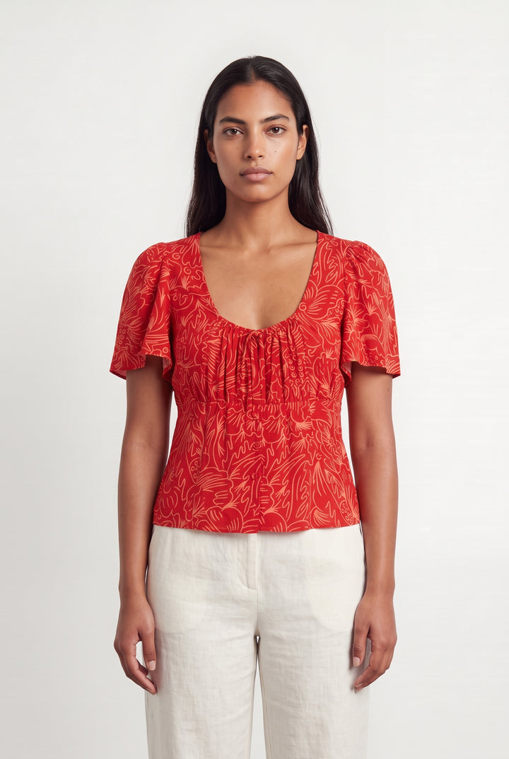 Blouse Rouge et Beige - Taille L/40 de la marque Soi Paris | PARAD124005 - Vendu par Paradigme - Image 1